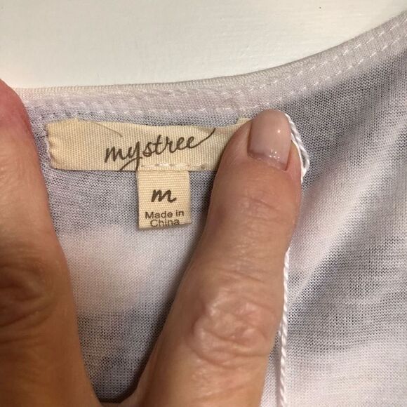 MYSTREE - NWT - L Sz M Raw Edge Striped Sleeveless Top/Dark Grey & White. CUTE! - Picture 3 of 16